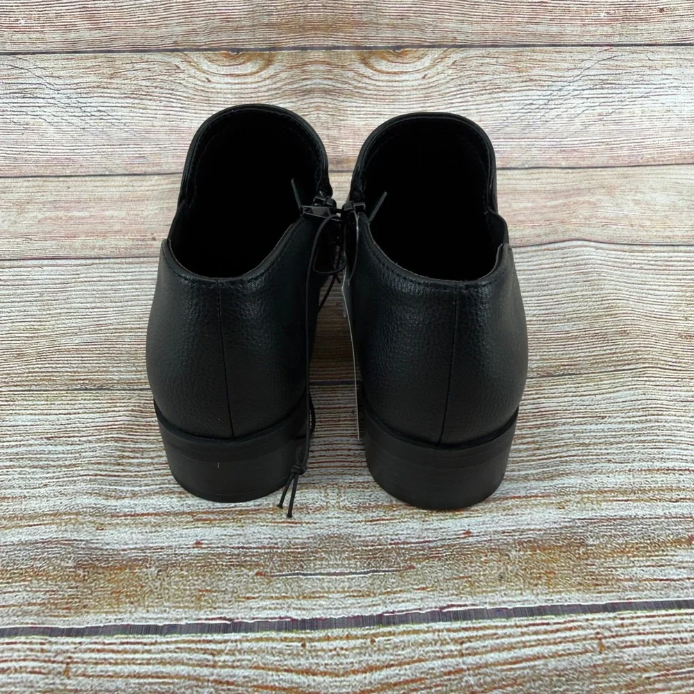 Kensie Sammy Black Faux Leather Ankle Booties Low Block‎ Heel KS252480 Womens 9
